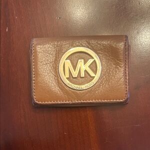 Michael Kors Tan Leather Card Holder with Gold Logo
